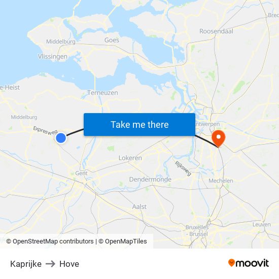 Kaprijke to Hove map