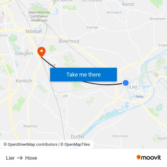 Lier to Hove map