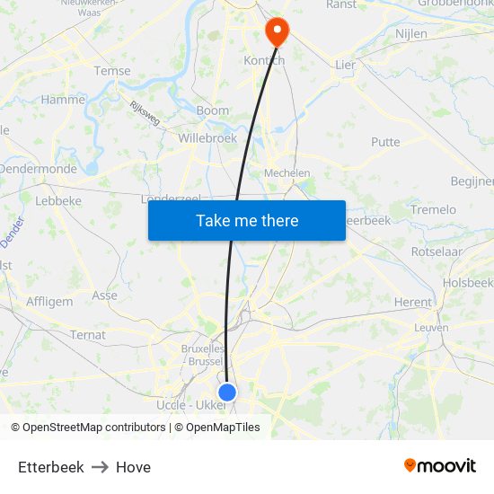 Etterbeek to Hove map