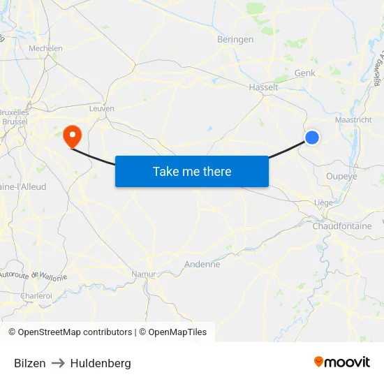 Bilzen to Huldenberg map