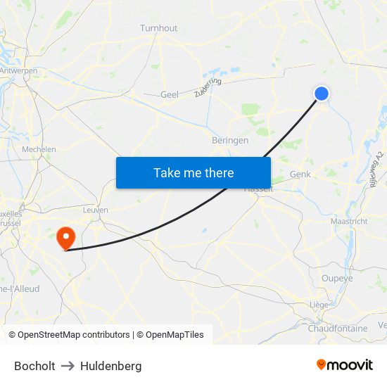 Bocholt to Huldenberg map