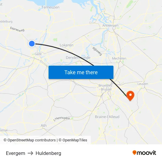 Evergem to Huldenberg map