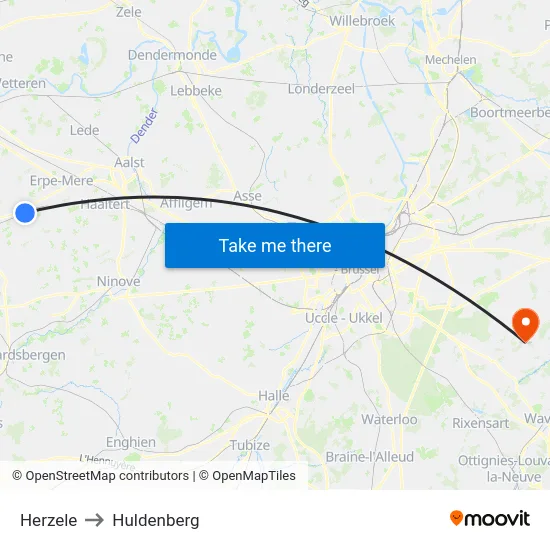 Herzele to Huldenberg map
