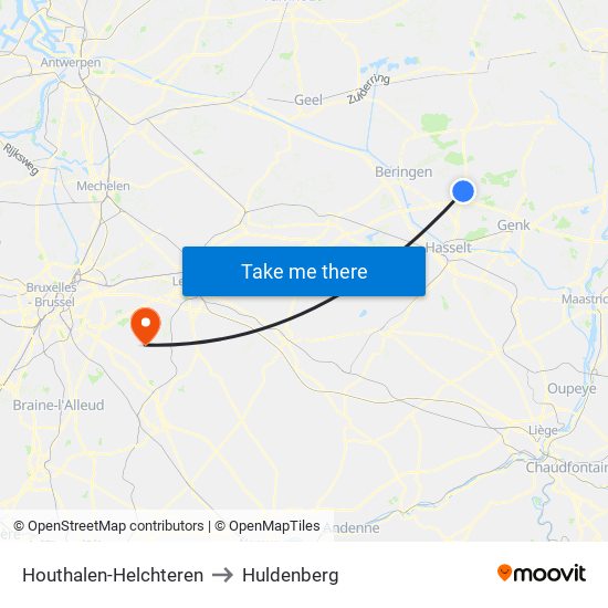 Houthalen-Helchteren to Huldenberg map