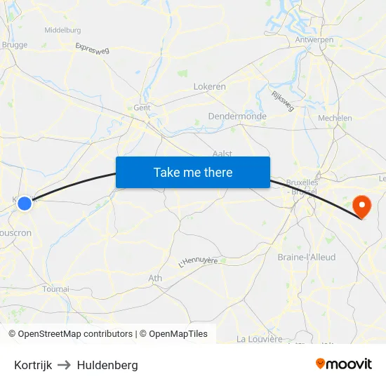 Kortrijk to Huldenberg map