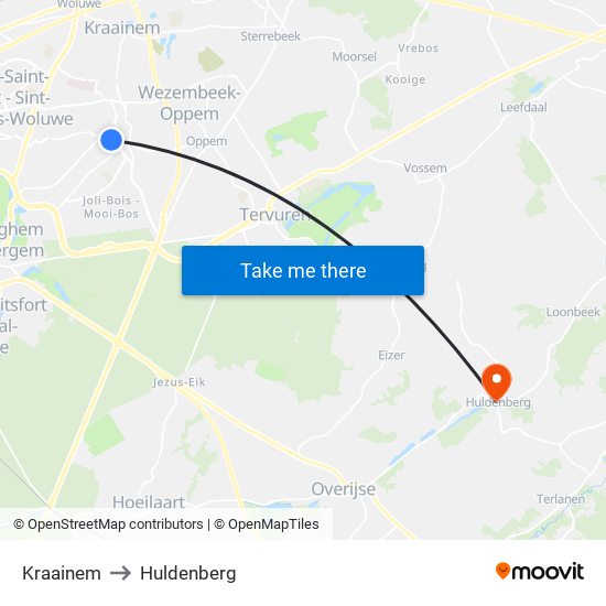 Kraainem to Huldenberg map