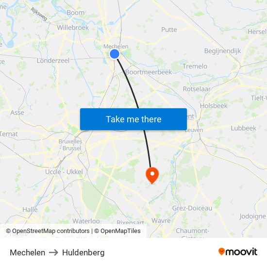 Mechelen to Huldenberg map