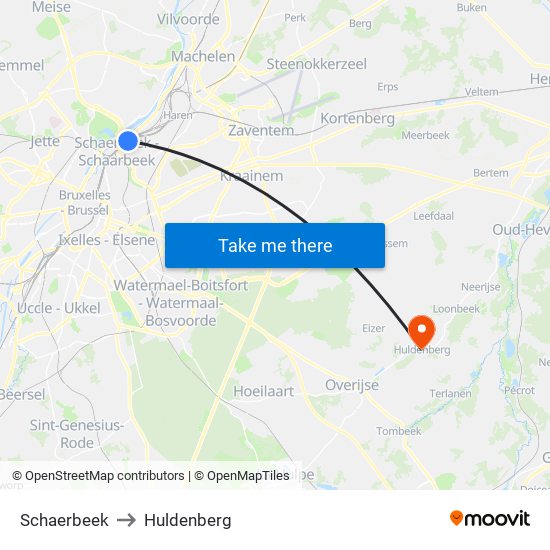 Schaerbeek to Huldenberg map