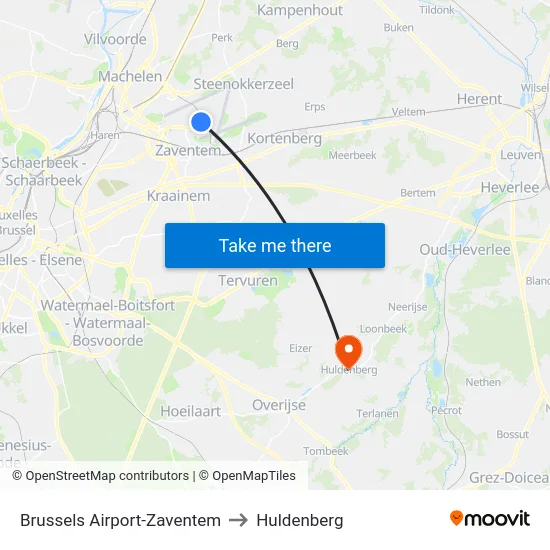 Brussels Airport-Zaventem to Huldenberg map
