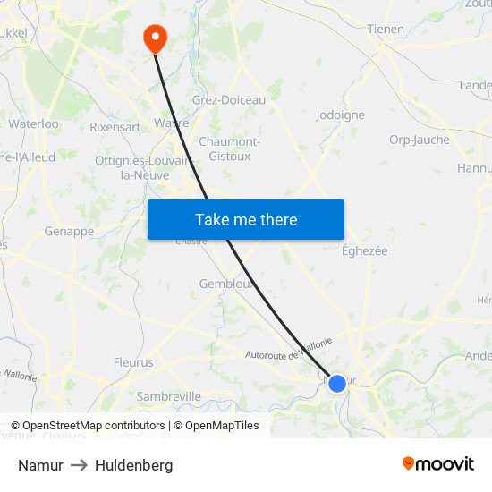 Namur to Huldenberg map