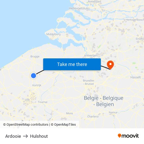 Ardooie to Hulshout map