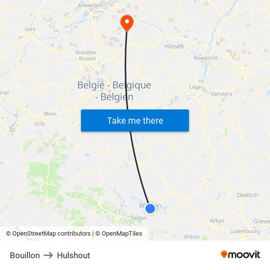 Bouillon to Hulshout map