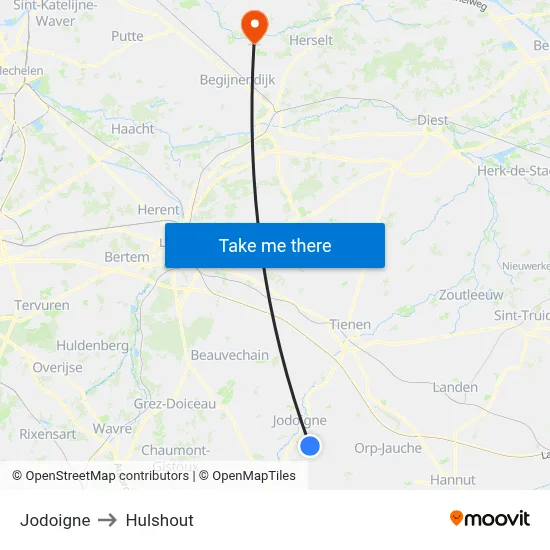 Jodoigne to Hulshout map