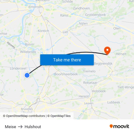 Meise to Hulshout map