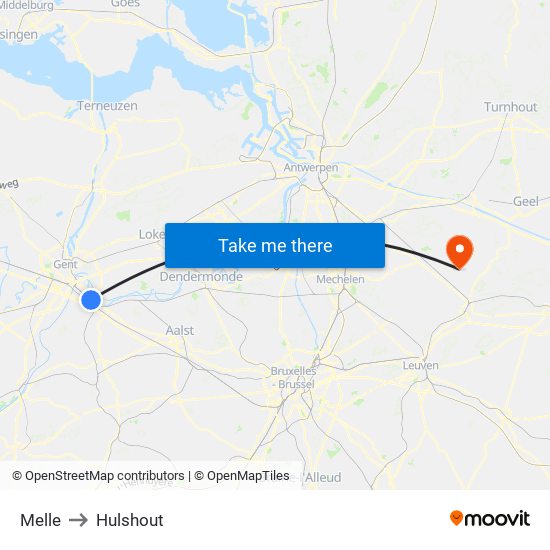 Melle to Hulshout map