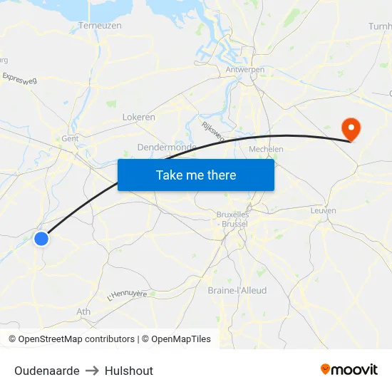 Oudenaarde to Hulshout map