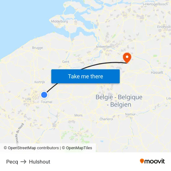 Pecq to Hulshout map