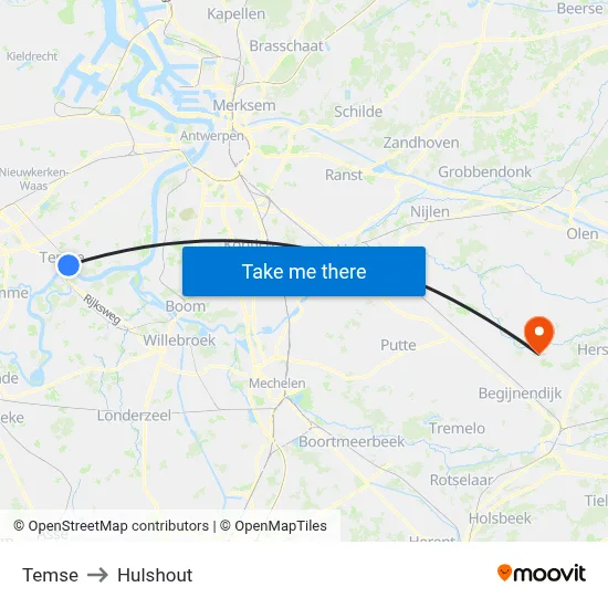 Temse to Hulshout map