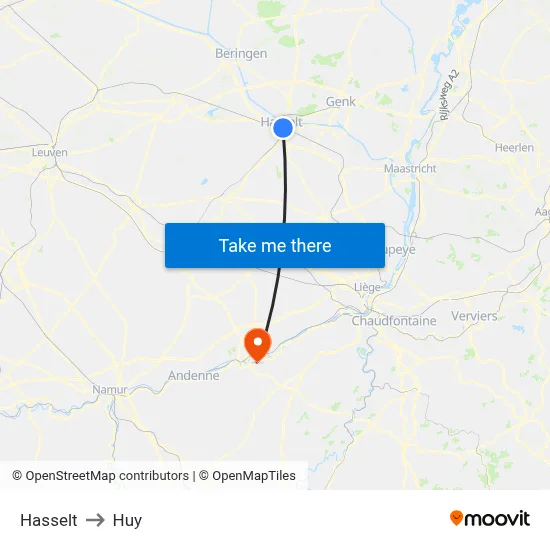 Hasselt to Huy map