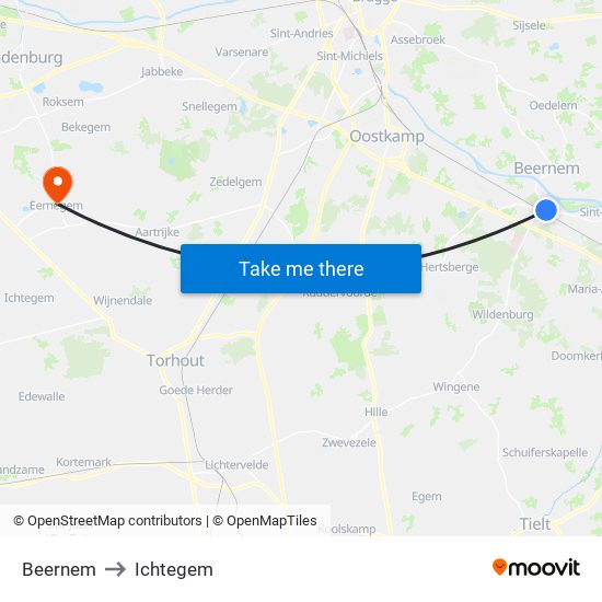 Beernem to Ichtegem map