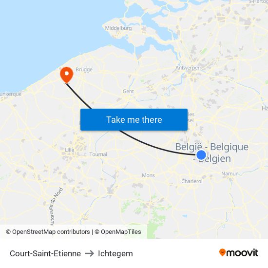 Court-Saint-Etienne to Ichtegem map