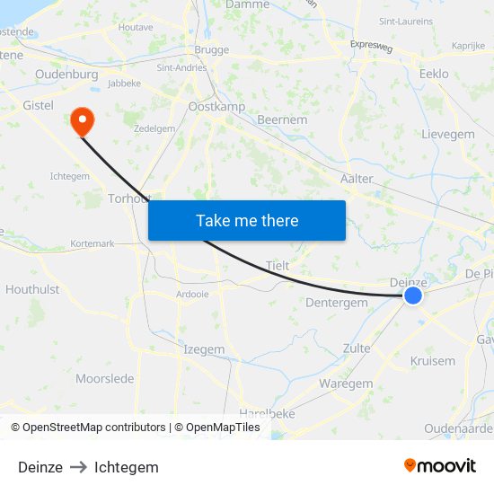 Deinze to Ichtegem map