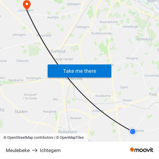 Meulebeke to Ichtegem map