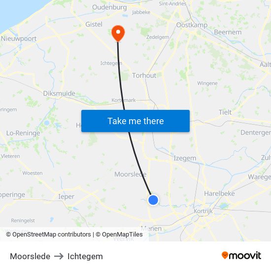 Moorslede to Ichtegem map