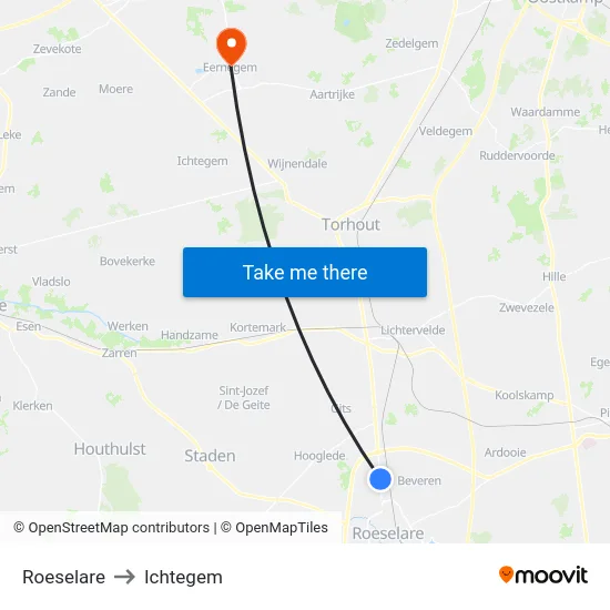 Roeselare to Ichtegem map