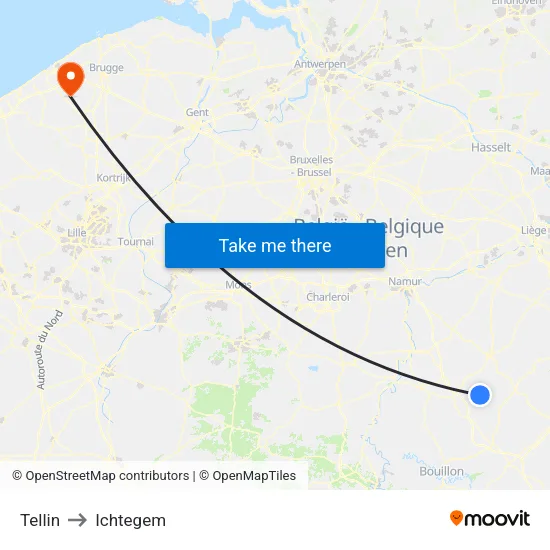 Tellin to Ichtegem map