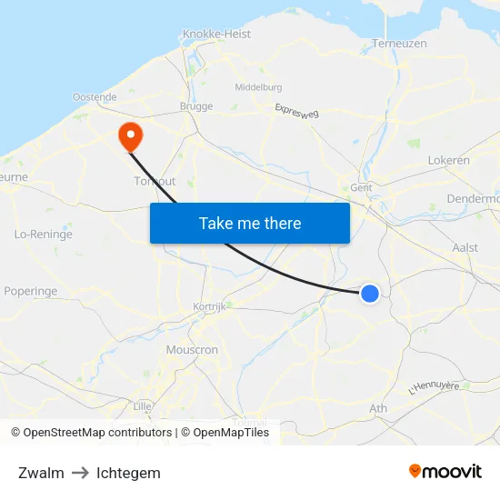Zwalm to Ichtegem map