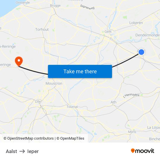 Aalst to Ieper map