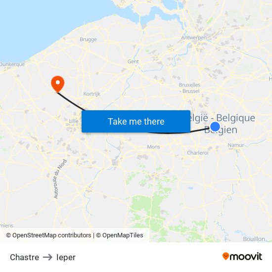 Chastre to Ieper map