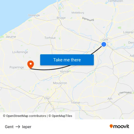 Gent to Ypres map