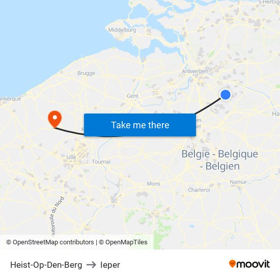 Heist-Op-Den-Berg to Ieper map