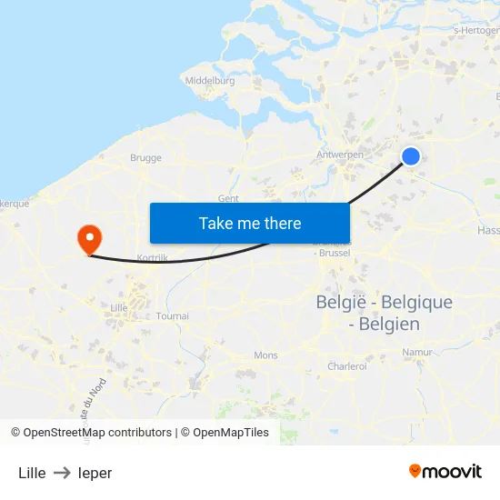 Lille to Ieper map