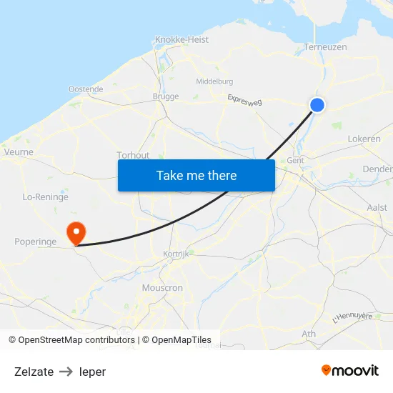 Zelzate to Ieper map