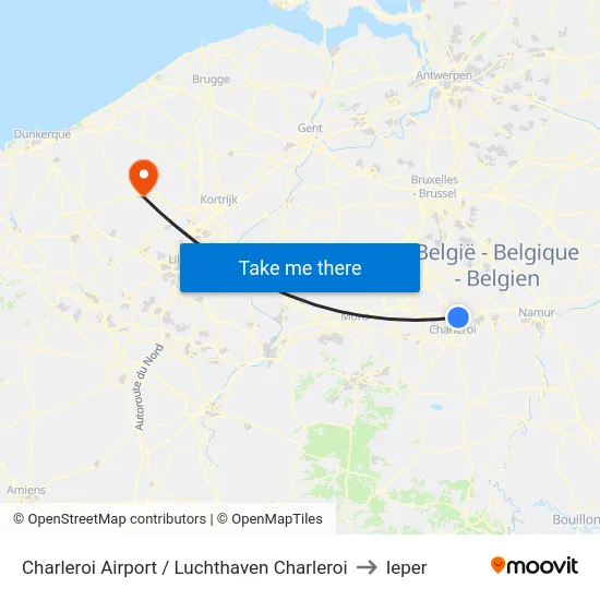Charleroi Airport / Luchthaven Charleroi to Ieper map