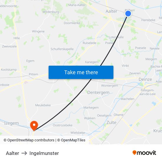 Aalter to Ingelmunster map