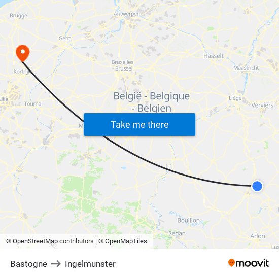 Bastogne to Ingelmunster map