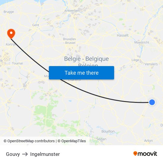 Gouvy to Ingelmunster map