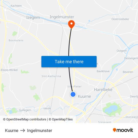 Kuurne to Ingelmunster map