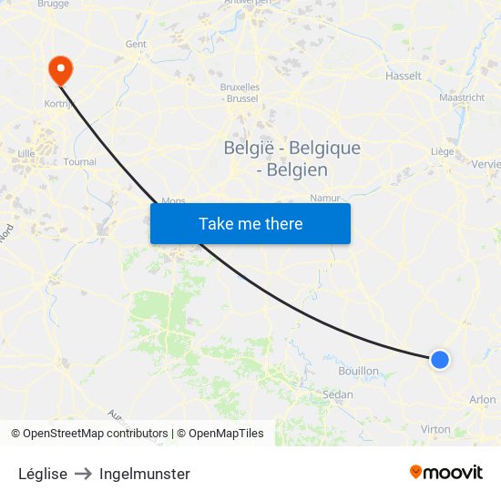Léglise to Ingelmunster map