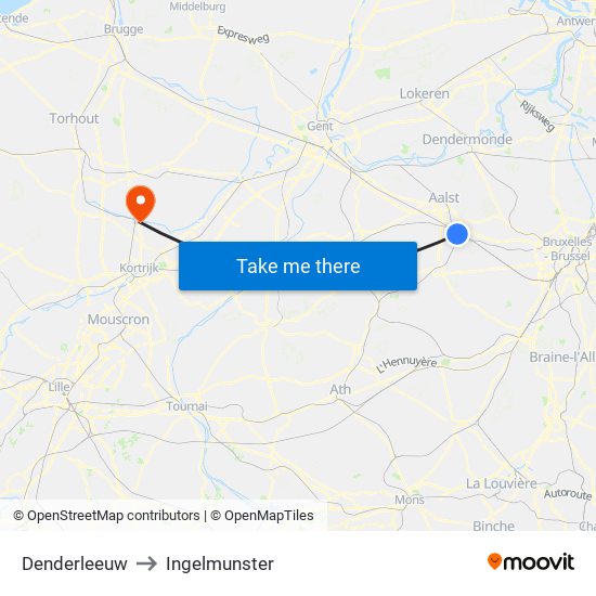 Denderleeuw to Ingelmunster map