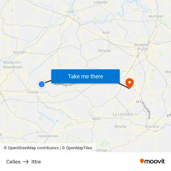 Celles to Ittre map