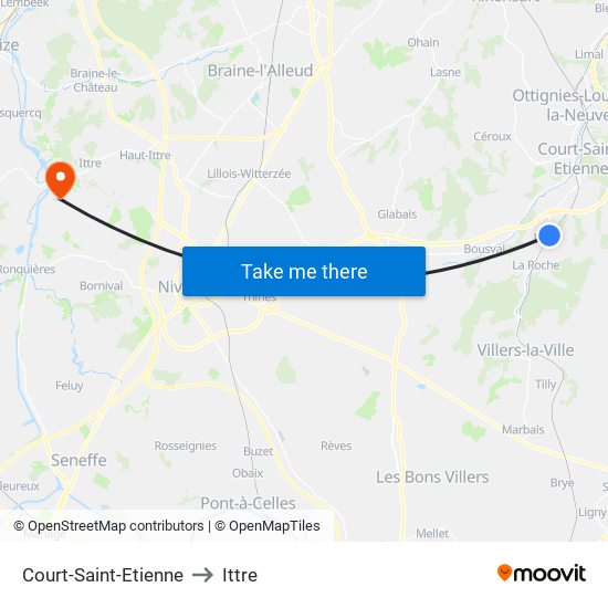 Court-Saint-Etienne to Ittre map