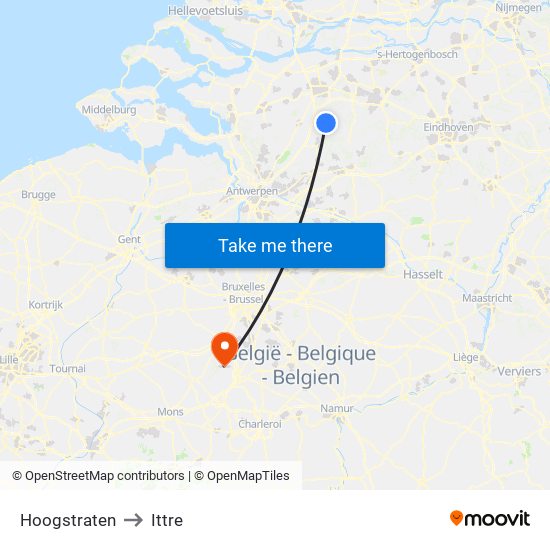 Hoogstraten to Ittre map
