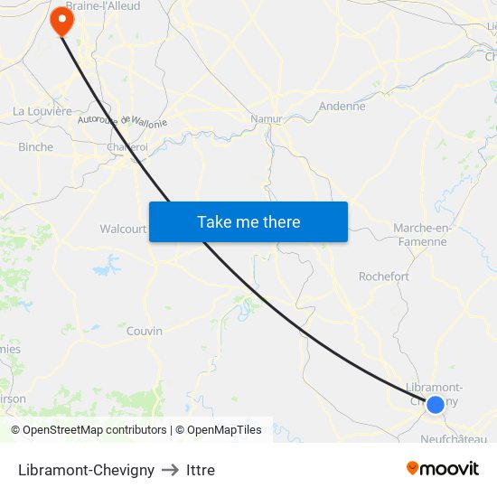 Libramont-Chevigny to Ittre map