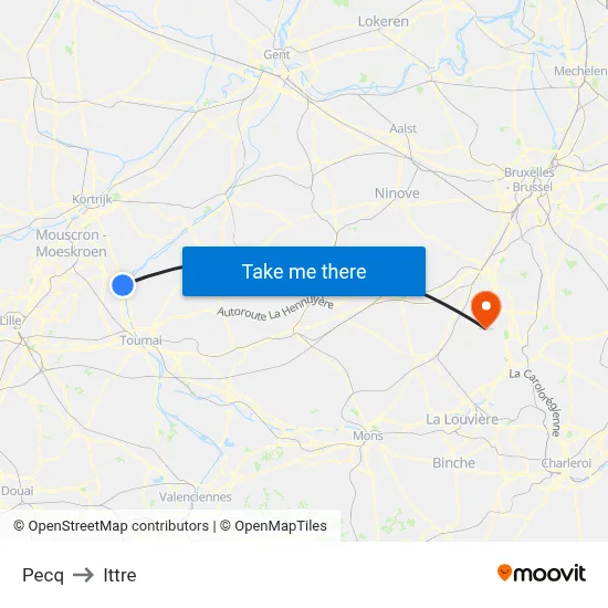 Pecq to Ittre map