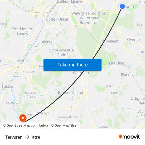 Tervuren to Ittre map